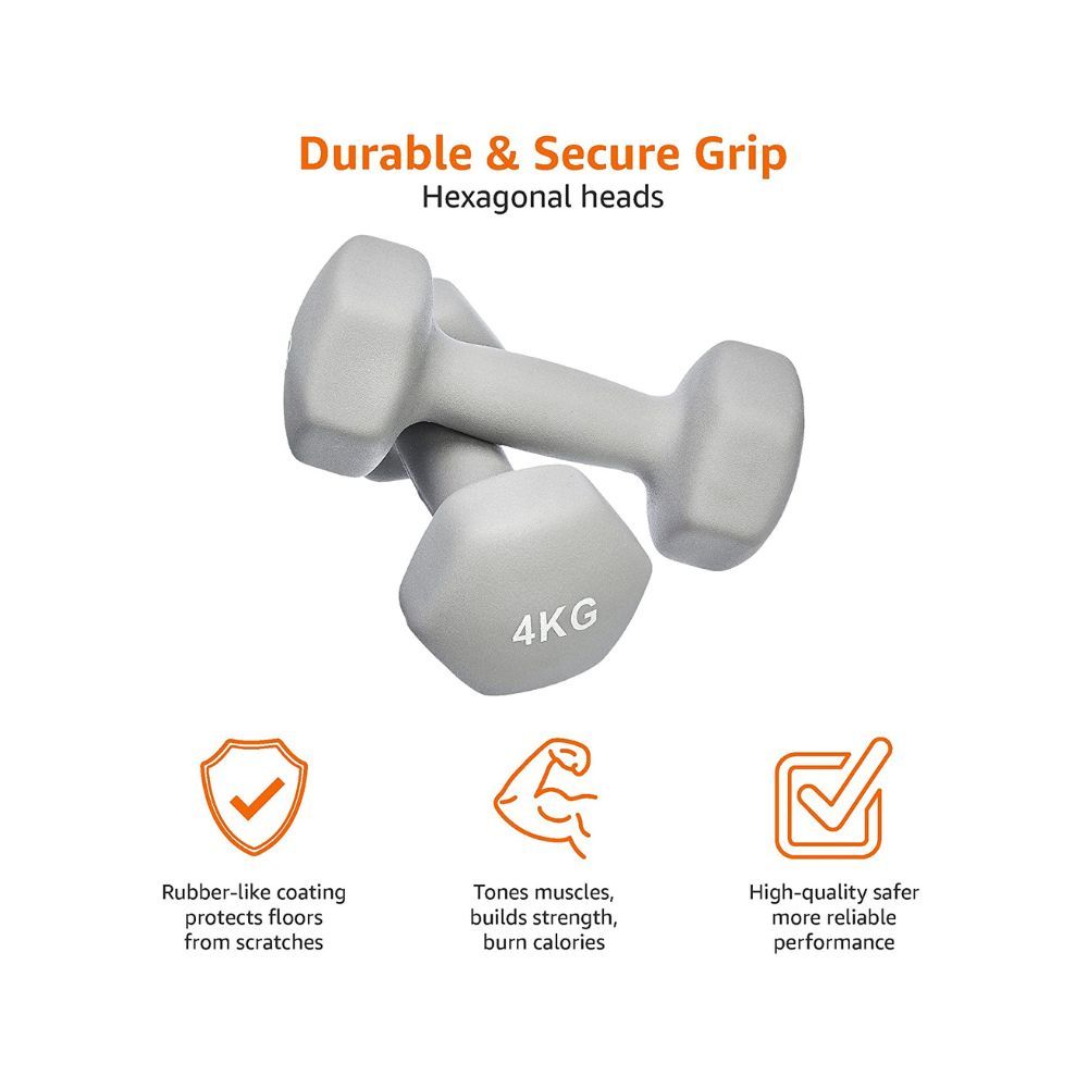Amazon Basics Neoprene Fixed Dumbbell Pair, 2 x 4Kg, Grey