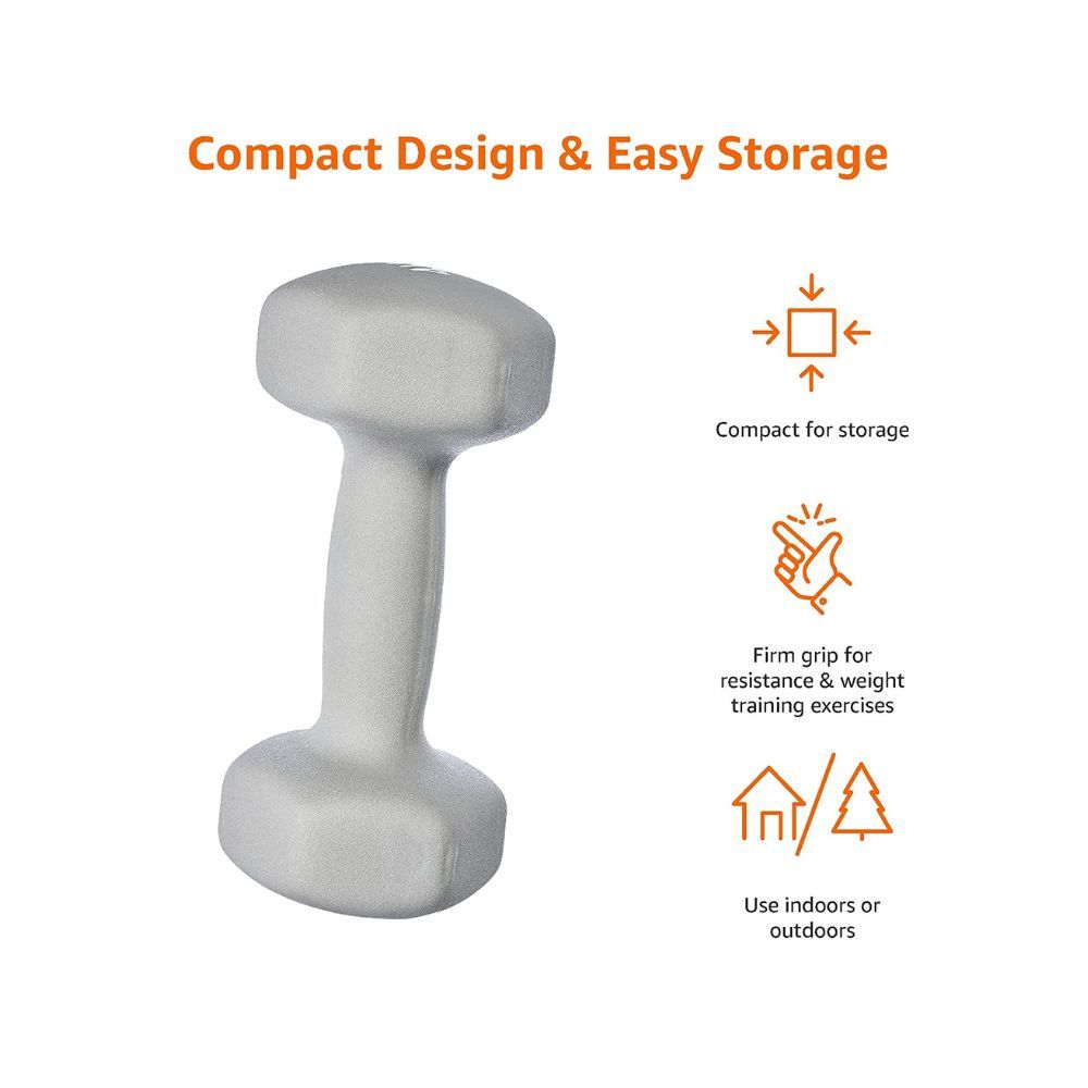 Amazon Basics Neoprene Fixed Dumbbell Pair, 2 x 4Kg, Grey