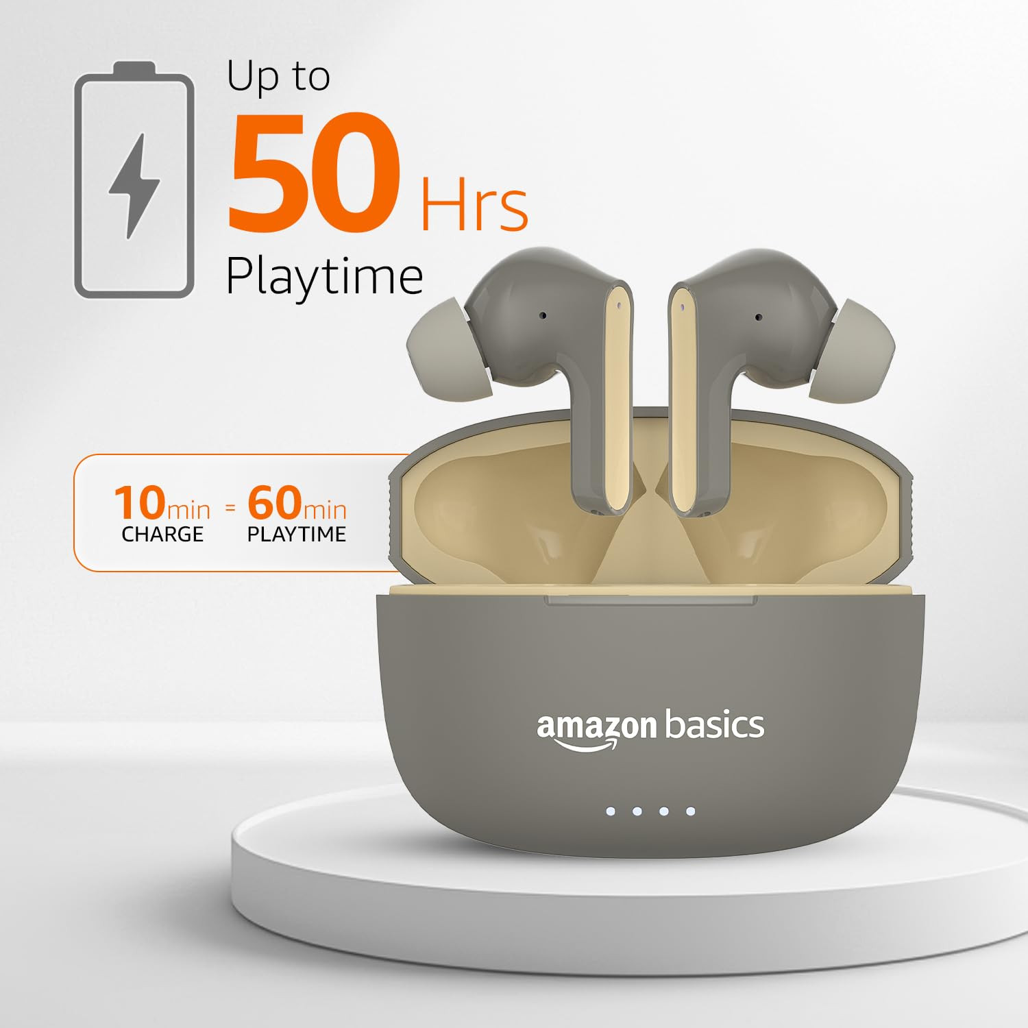 amazon basics TWS in-Ear Earbuds AB-A8 with Fast Charging up to 50 Hours of Playtime  Dual 10mm Driver  IPX4 Water-Resistance  Bluetooth 53  Charging Case with Mic  Touch Control Beige
