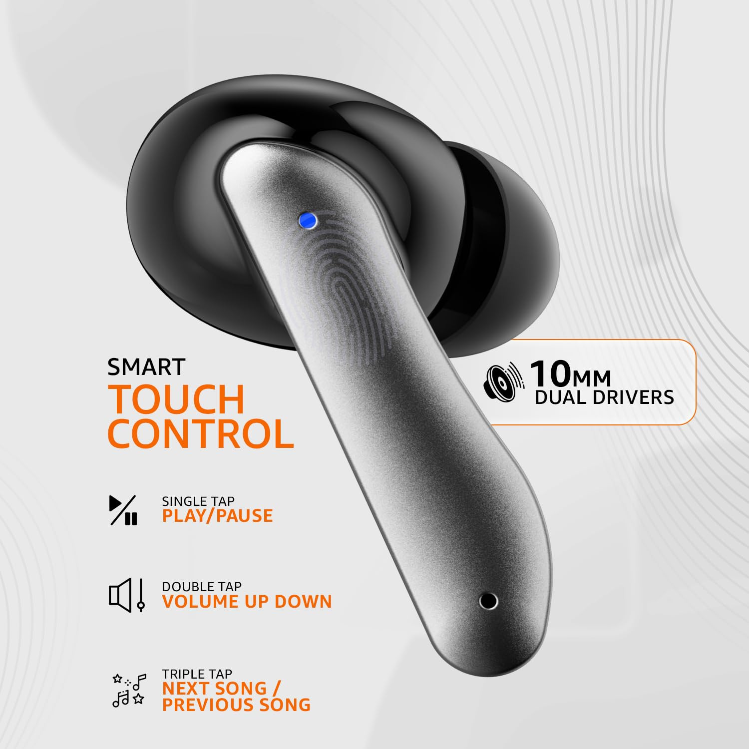 amazon basics TWS in-Ear Earbuds AB-T01A with Fast Charging up to 50 Hours of Playtime  Dual 10mm Driver  IPX4 Water-Resistance  Bluetooth 53  Charging Case with Mic  Touch Control Black