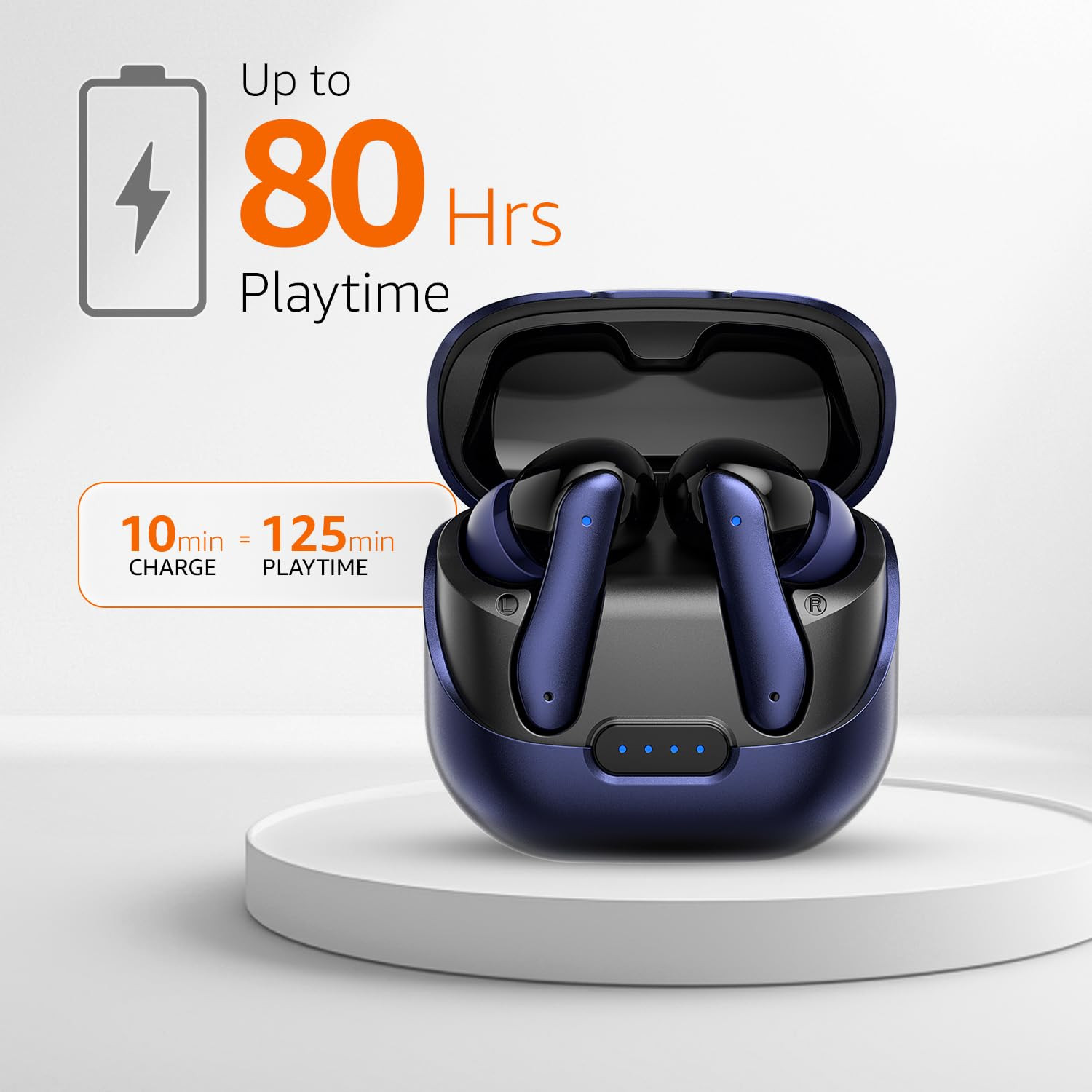 amazon basics TWS in-Ear Earbuds AB-T01B with Fast Charging up to 80 Hours of Playtime  Dual 10mm Driver  IPX4 Water-Resistance  Bluetooth 53  Charging Case with Mic  Touch Control Blue