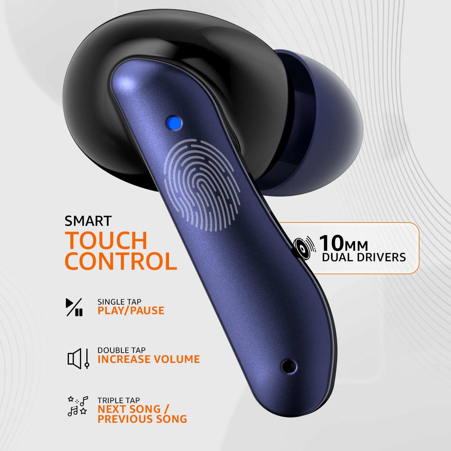 amazon basics TWS in-Ear Earbuds AB-T01B with Fast Charging up to 80 Hours of Playtime  Dual 10mm Driver  IPX4 Water-Resistance  Bluetooth 53  Charging Case with Mic  Touch Control Blue