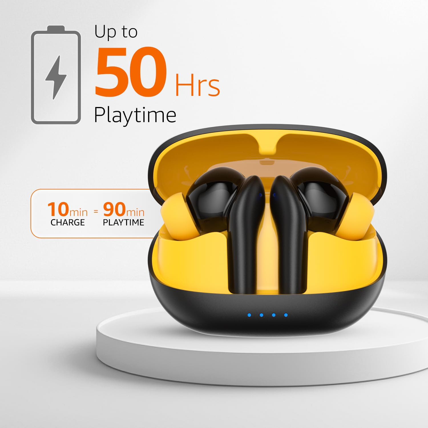 Amazon Basics TWS in-Ear Earbuds AB-T08 - C2 with Fast Charging up to 50 Hours of Playtime  Dual 10mm Driver  IPX4 Water-Resistance  Bluetooth 53  Charging Case with Mic  Touch Control Black