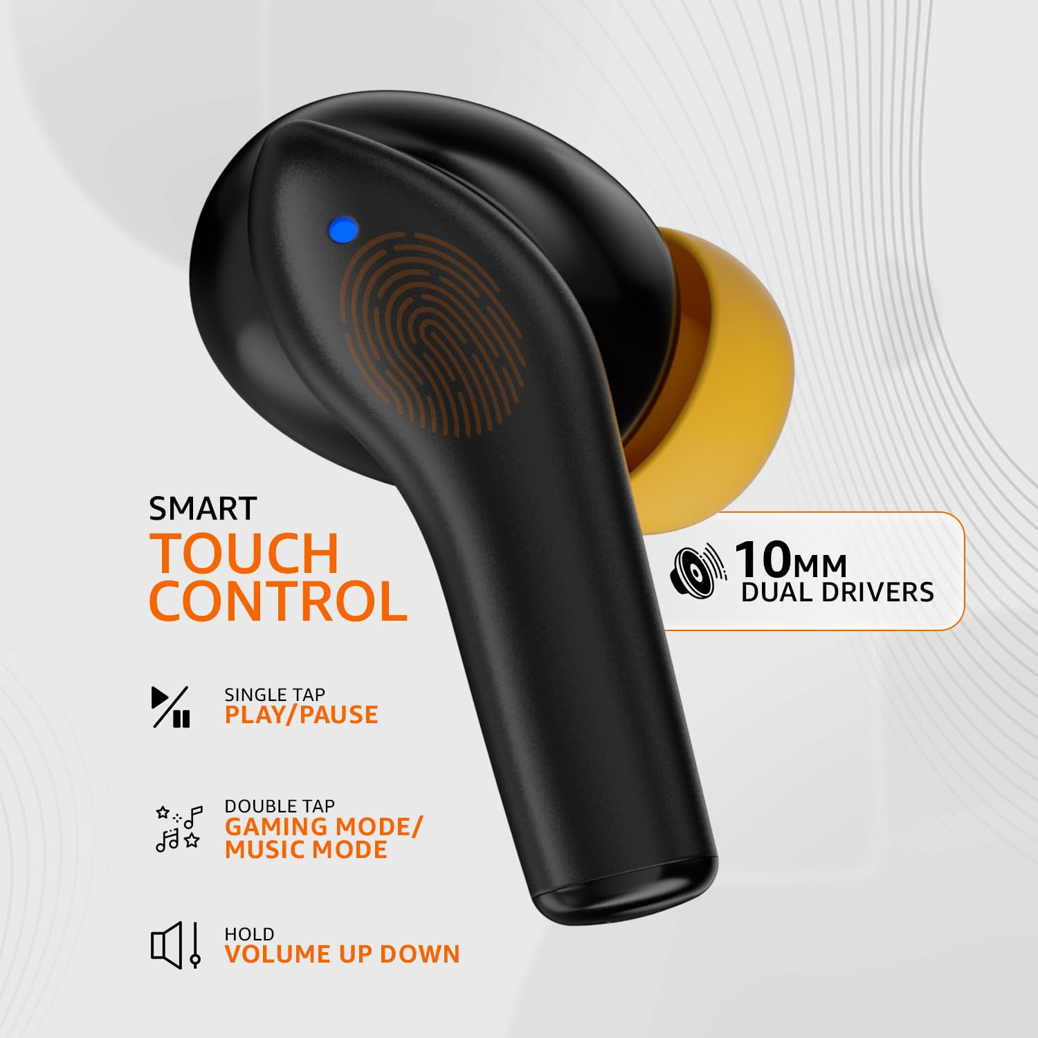 Amazon Basics TWS in-Ear Earbuds AB-T08 - C2 with Fast Charging up to 50 Hours of Playtime  Dual 10mm Driver  IPX4 Water-Resistance  Bluetooth 53  Charging Case with Mic  Touch Control Black