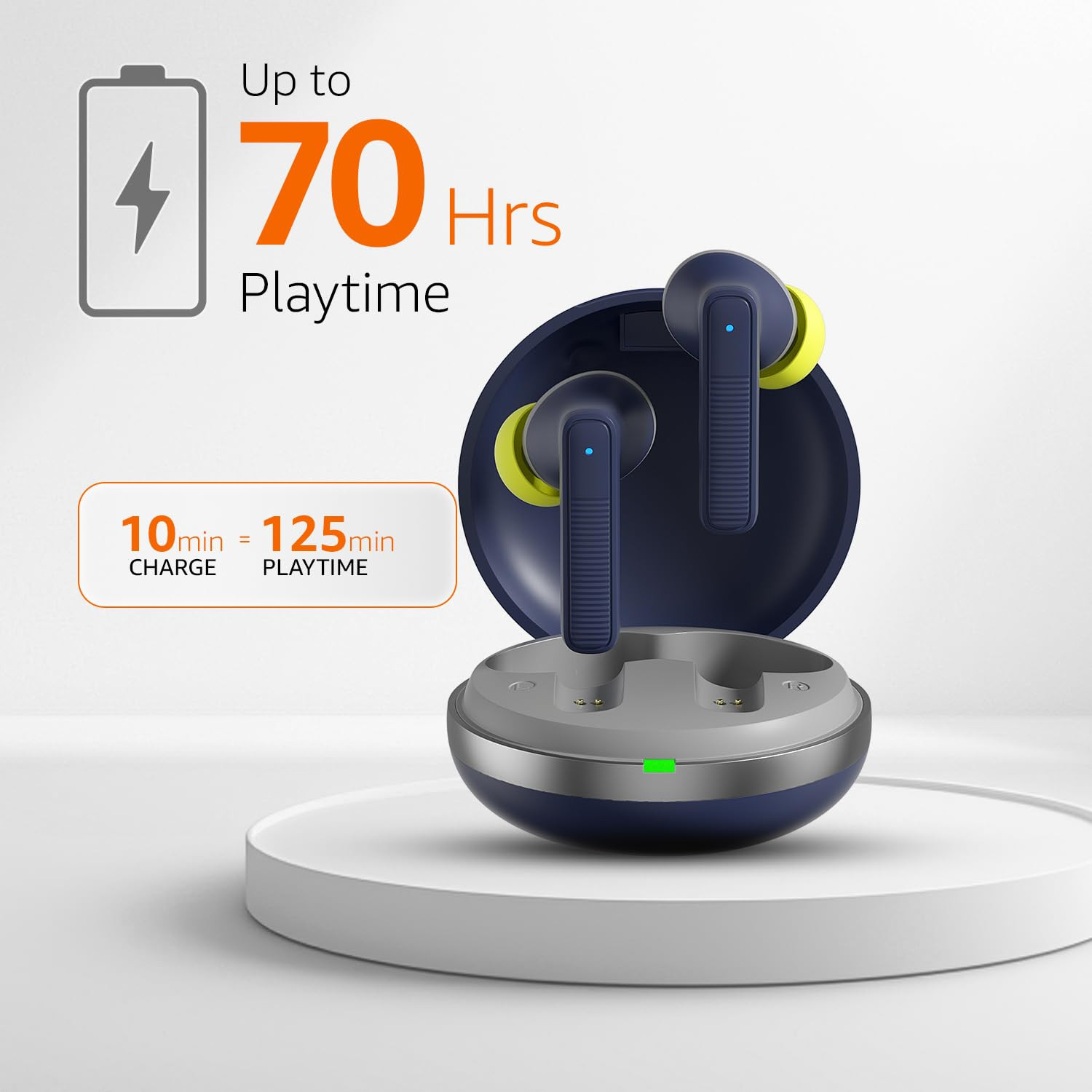 amazon basics TWS in-Ear Earbuds AB-T17 with Fast Charging up to 70 Hours of Playtime  Dual 13mm Driver  IPX4 Water-Resistance  Bluetooth 53  Charging Case with Mic  Touch Control Blue