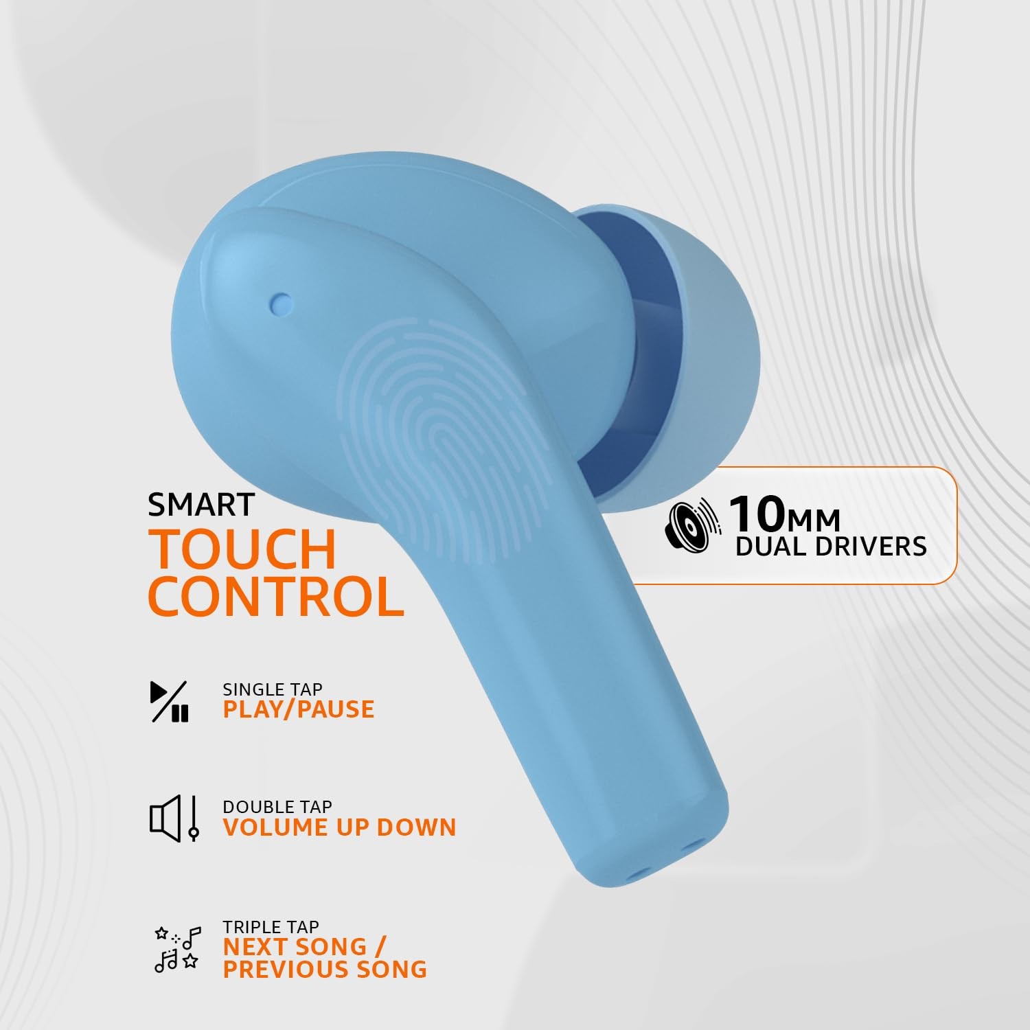 amazon basics TWS in-Ear Earbuds P50 with Fast Charging up to 50 Hours of Playtime  Dual 10mm Driver  IPX4 Water-Resistance  Bluetooth 53  Quad Mic with ENC  Touch Control Light Blue