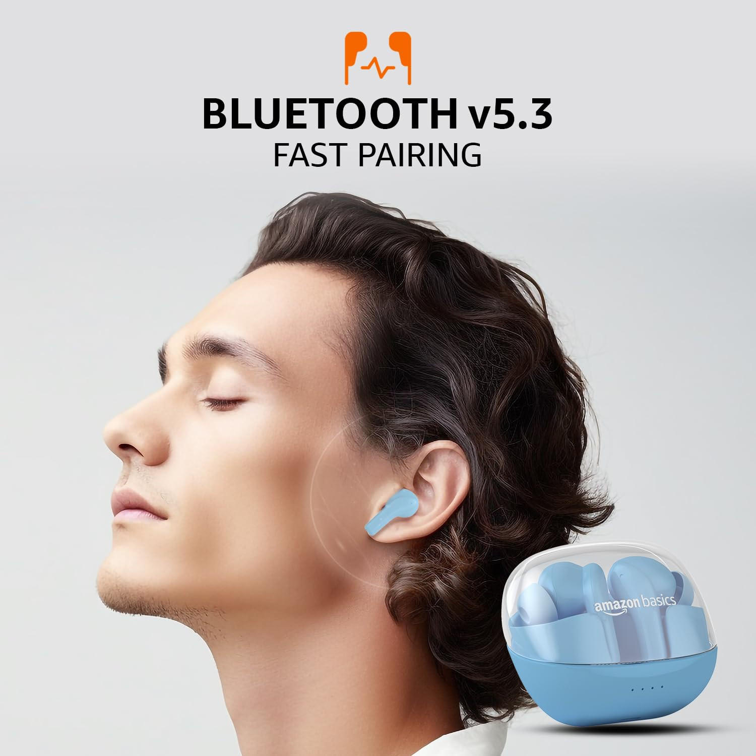 amazon basics TWS in-Ear Earbuds P50 with Fast Charging up to 50 Hours of Playtime  Dual 10mm Driver  IPX4 Water-Resistance  Bluetooth 53  Quad Mic with ENC  Touch Control Light Blue