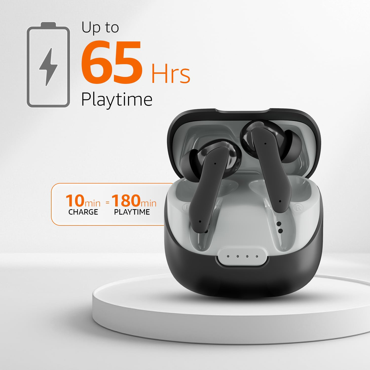 amazon basics TWS in-Ear Earbuds P65 with Fast Charging up to 65 Hours of Playtime  Dual 10mm Driver  IPX4 Water-Resistance  Bluetooth 53  Quad Mic with ENC  Touch Control Black