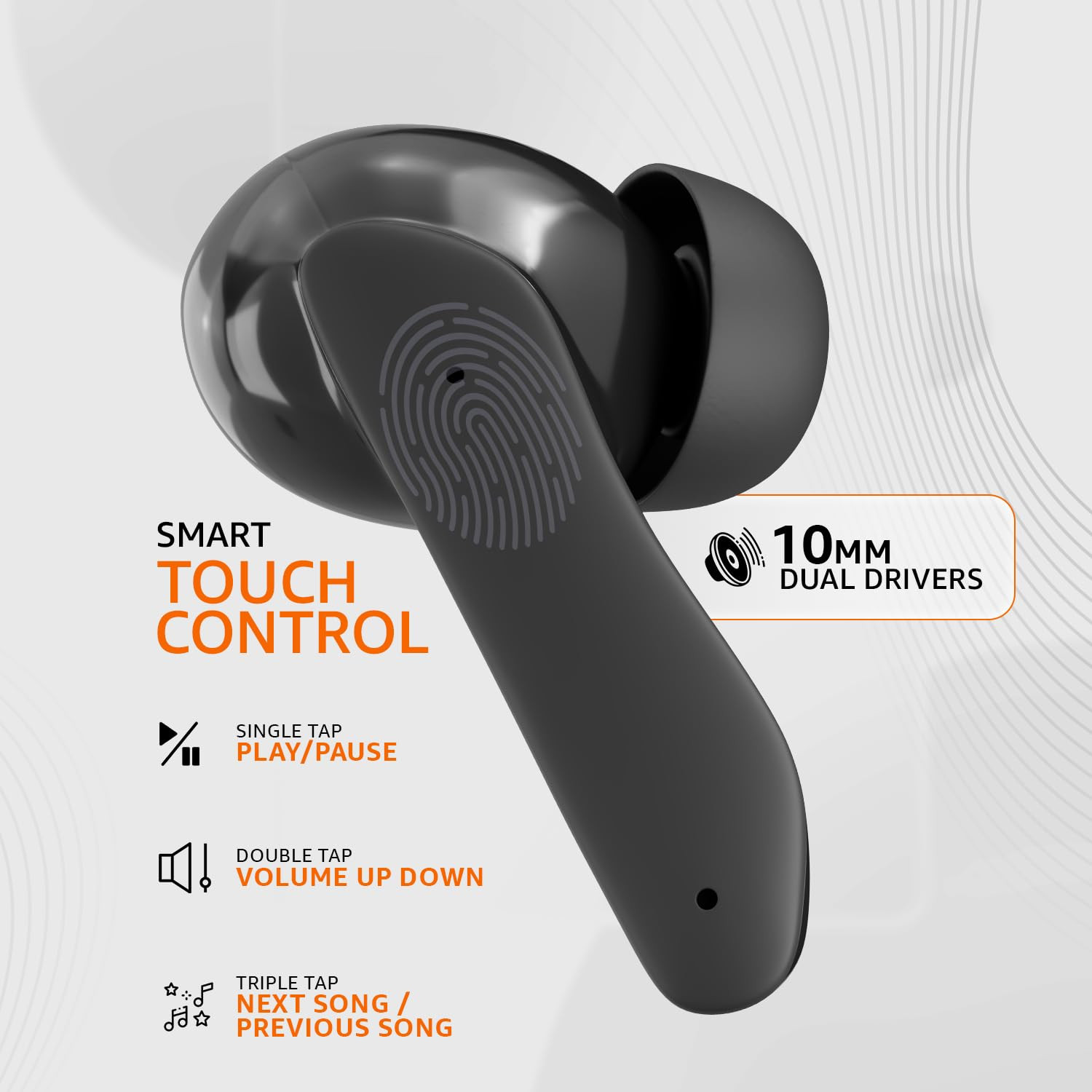 amazon basics TWS in-Ear Earbuds P65 with Fast Charging up to 65 Hours of Playtime  Dual 10mm Driver  IPX4 Water-Resistance  Bluetooth 53  Quad Mic with ENC  Touch Control Black