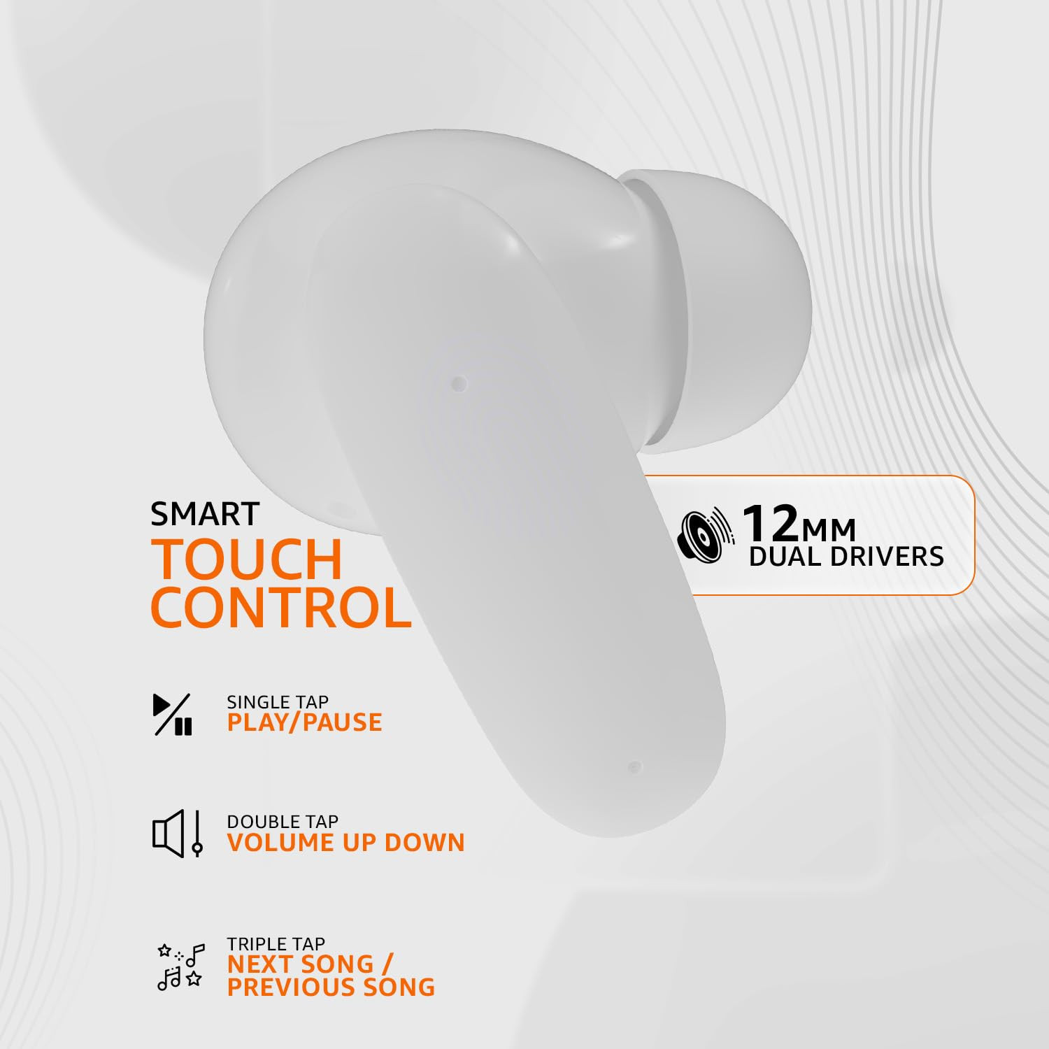 amazon basics TWS in-Ear Earbuds P80 with Fast Charging up to 80 Hours of Playtime  Dual 12mm Driver  IPX4 Water-Resistance  Bluetooth 53  Quad Mic with ENC  Touch Control White