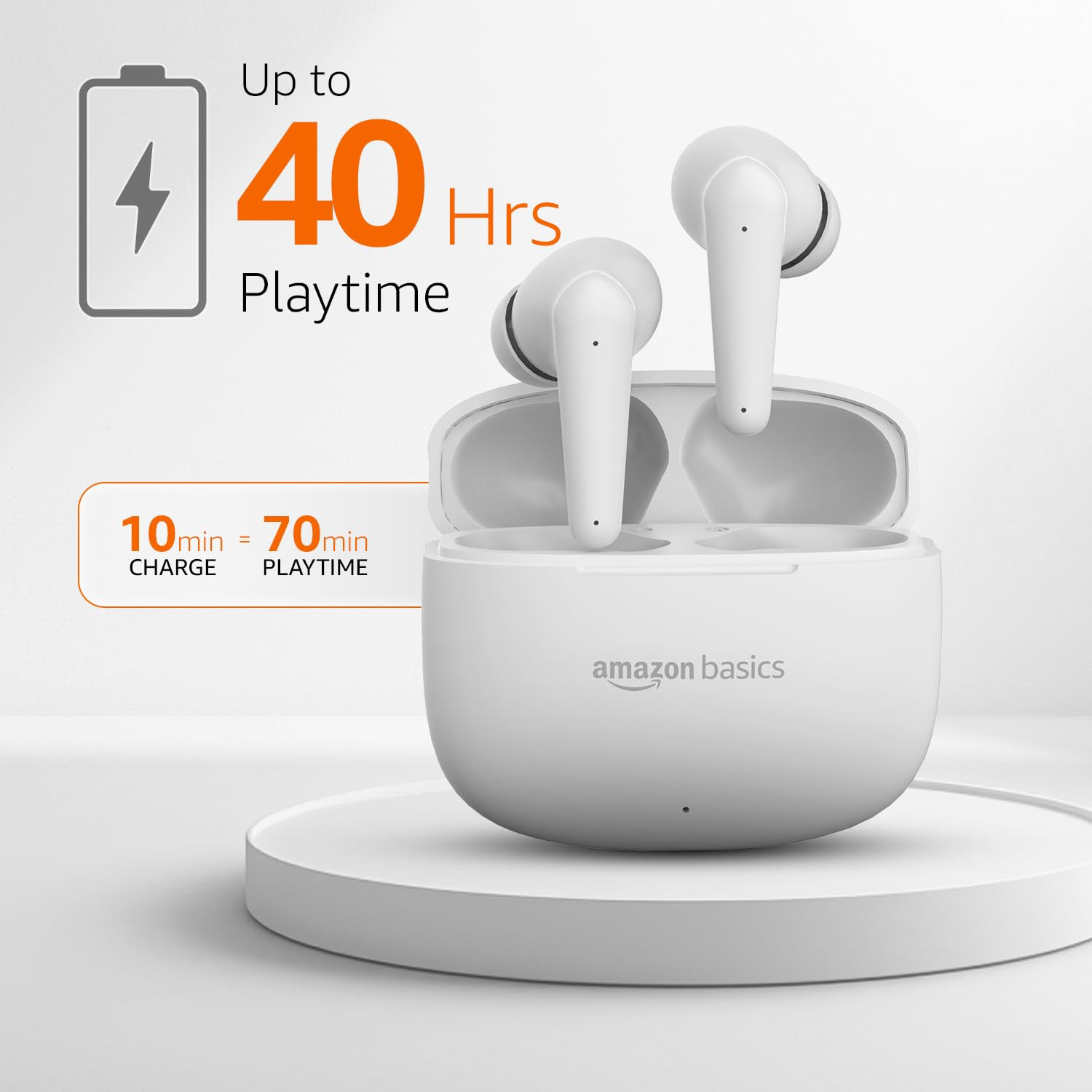 amazon basics TWS in-Ear Earbuds S94 with Fast Charging up to 40 Hours of Playtime  Dual 10mm Driver  IPX4 Water-Resistance  Bluetooth 53  Touch Control White