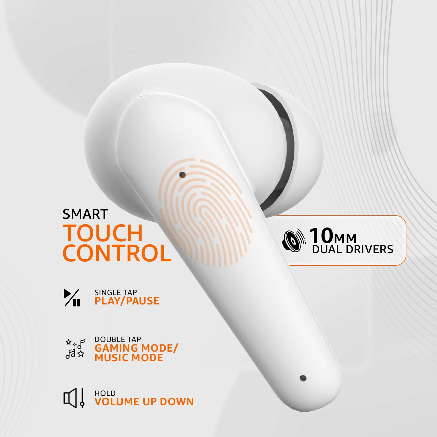 amazon basics TWS in-Ear Earbuds S94 with Fast Charging up to 40 Hours of Playtime  Dual 10mm Driver  IPX4 Water-Resistance  Bluetooth 53  Touch Control White