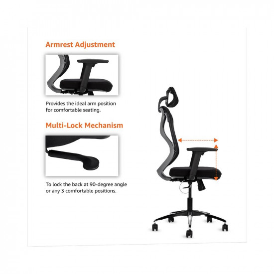 Amazon Brand - Solimo Elite Pro Multi Adjustable Headrest Office Chair (Nylon, Black)