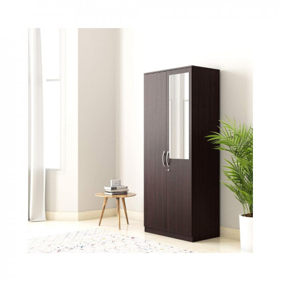Amazon Brand - Solimo Medusa 2 Door Engineered Wood Wardrobe with Drawer and Mirror (Wenge finish)