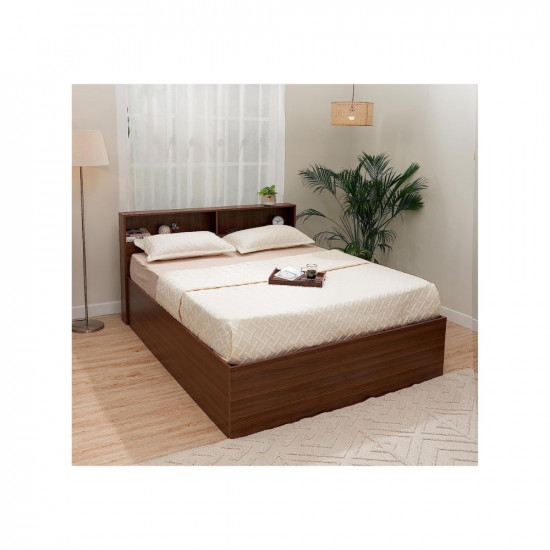 Amazon Brand - Solimo Neptune Queen Engineered Wood Regular Bed with Storage (Walnut Finish, Brown)