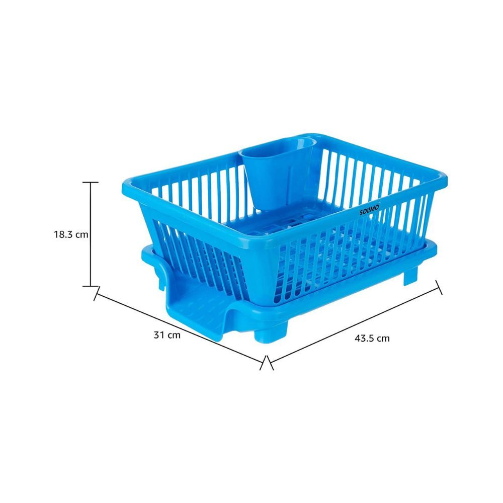 Amazon Brand - Solimo Plastic Dish Drainer and Drying Rack for Kitchen Blue