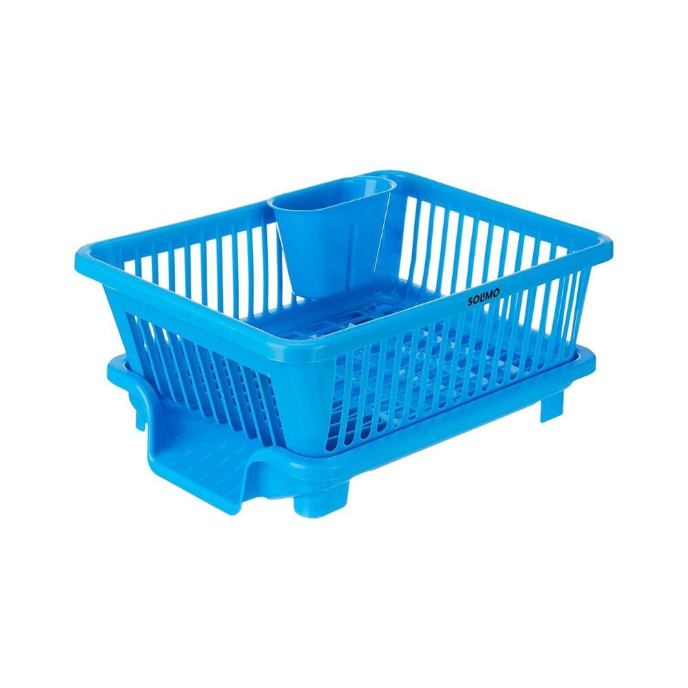 Amazon Brand - Solimo Plastic Dish Drainer and Drying Rack for Kitchen Blue