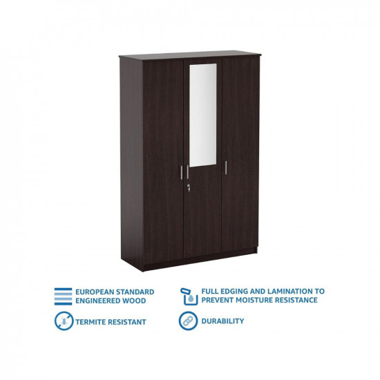 Amazon Brand - Solimo Rendes Engineered Wood Wardrobe, Wenge, 3 Door