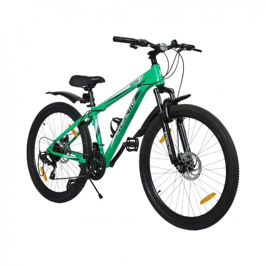 Amazon Brand - Symactive Racer S2000 Series, 27.5T Geared Mountain Bike (Shimano 21-Speed Gear), Front Suspension, Dual Disc Brake, Frame Size: 15.5 inch, Alloy Stem (Green, Unisex)