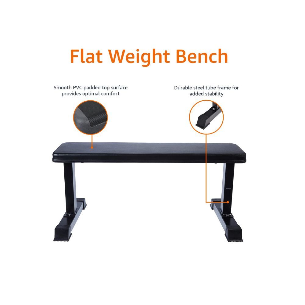 AmazonBasics Flat Weight Workout Exercise Bench - 41 x 20 x 11 Inches, Black