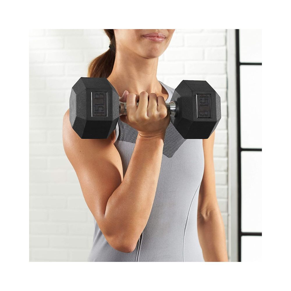 AmazonBasics Quality Solid Cast-Iron Construction Fixed Dumbbell, 15-Pound (6.8 KGS) Black