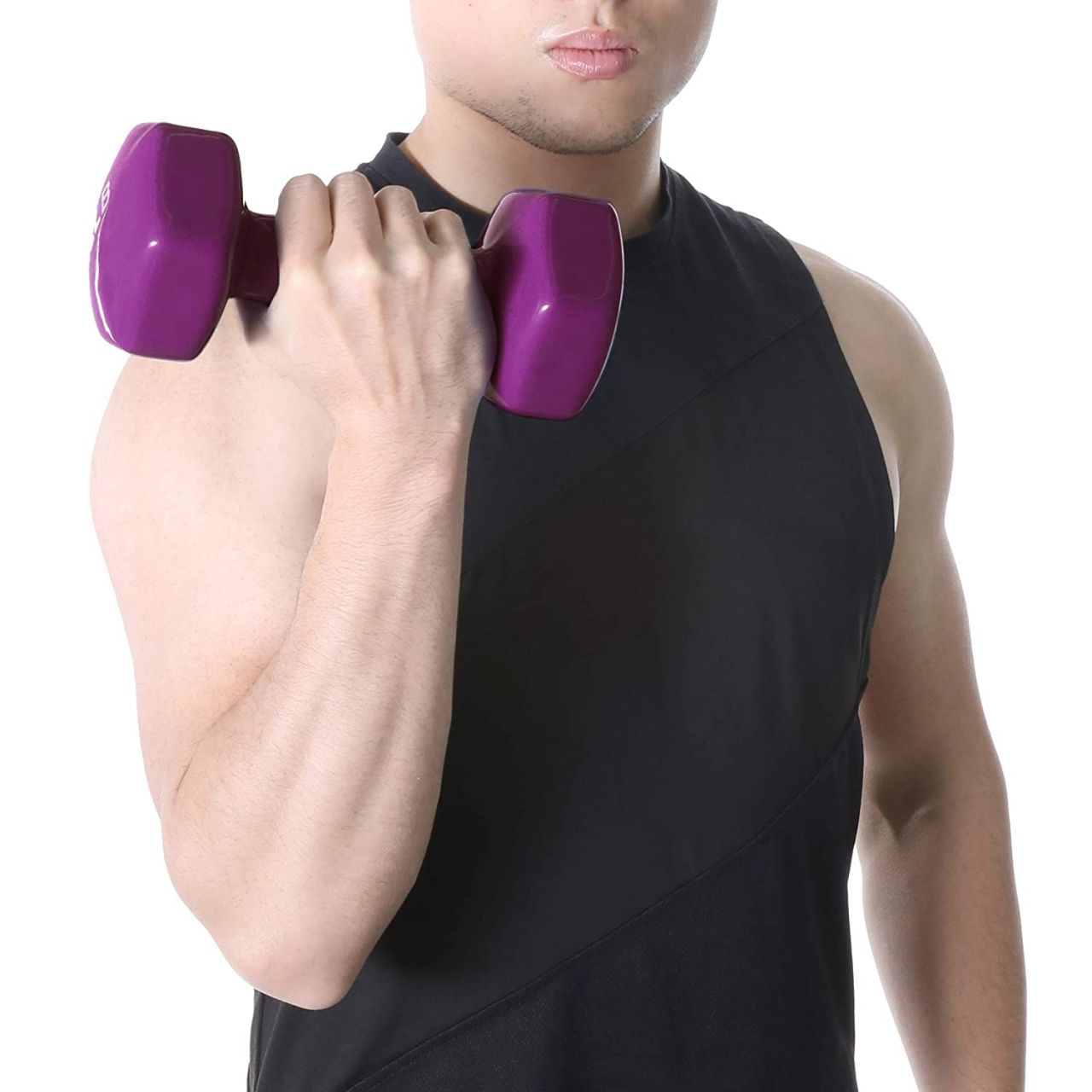 AmazonBasics Vinyl 10 Pound Fixed Dumbbells - Set of 2, Purple