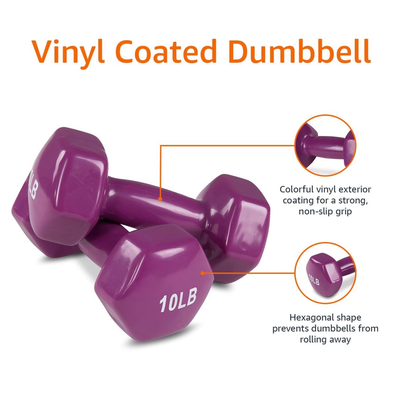 AmazonBasics Vinyl 10 Pound Fixed Dumbbells - Set of 2, Purple