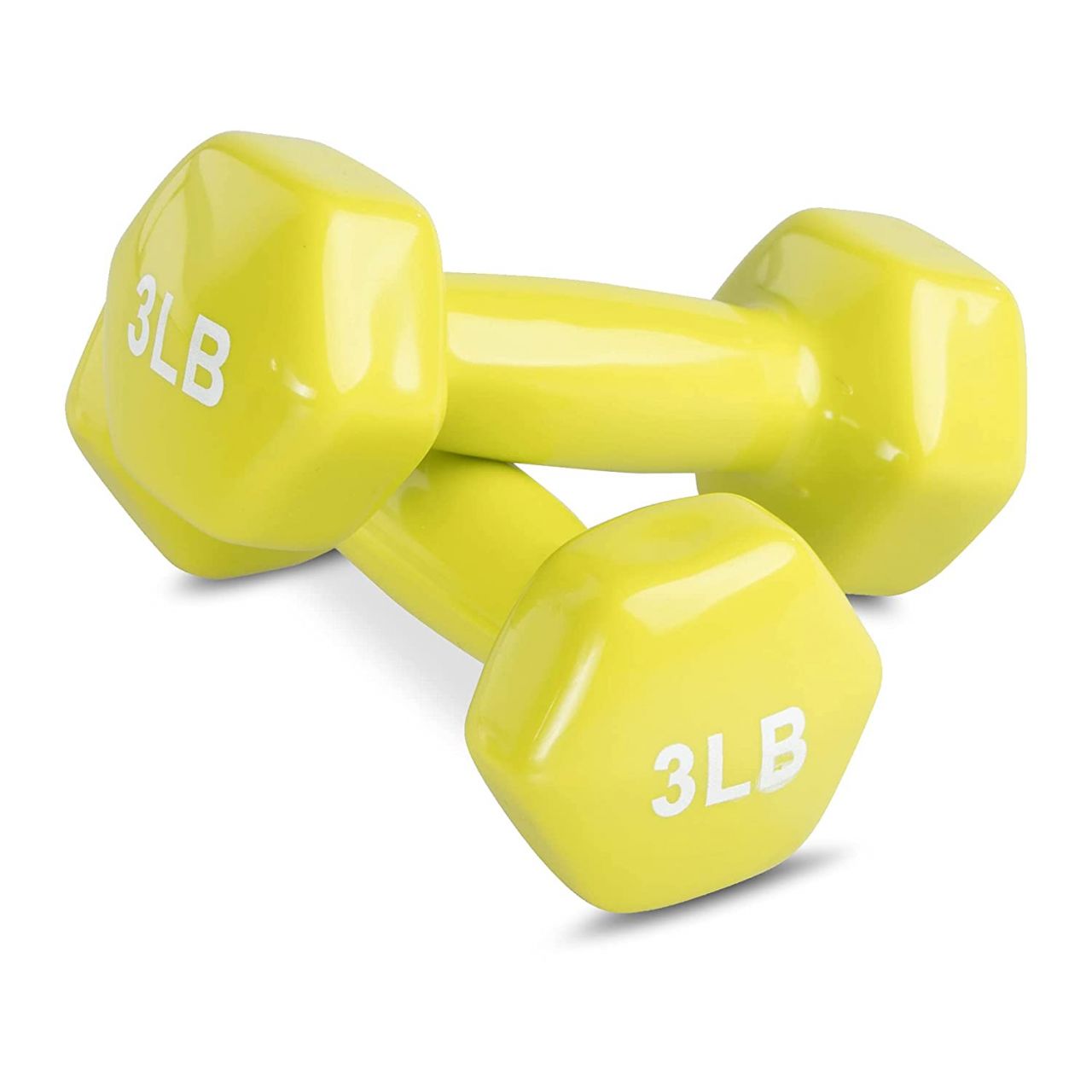 AmazonBasics Vinyl 3 Pound Fixed Dumbbells - Set of 2, Citron Yellow