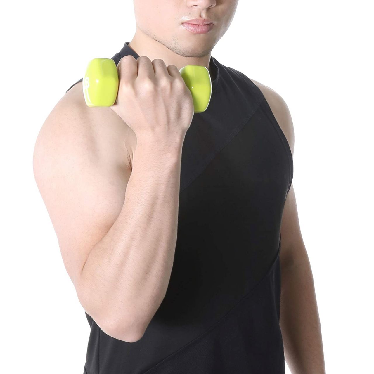 AmazonBasics Vinyl 3 Pound Fixed Dumbbells - Set of 2, Citron Yellow