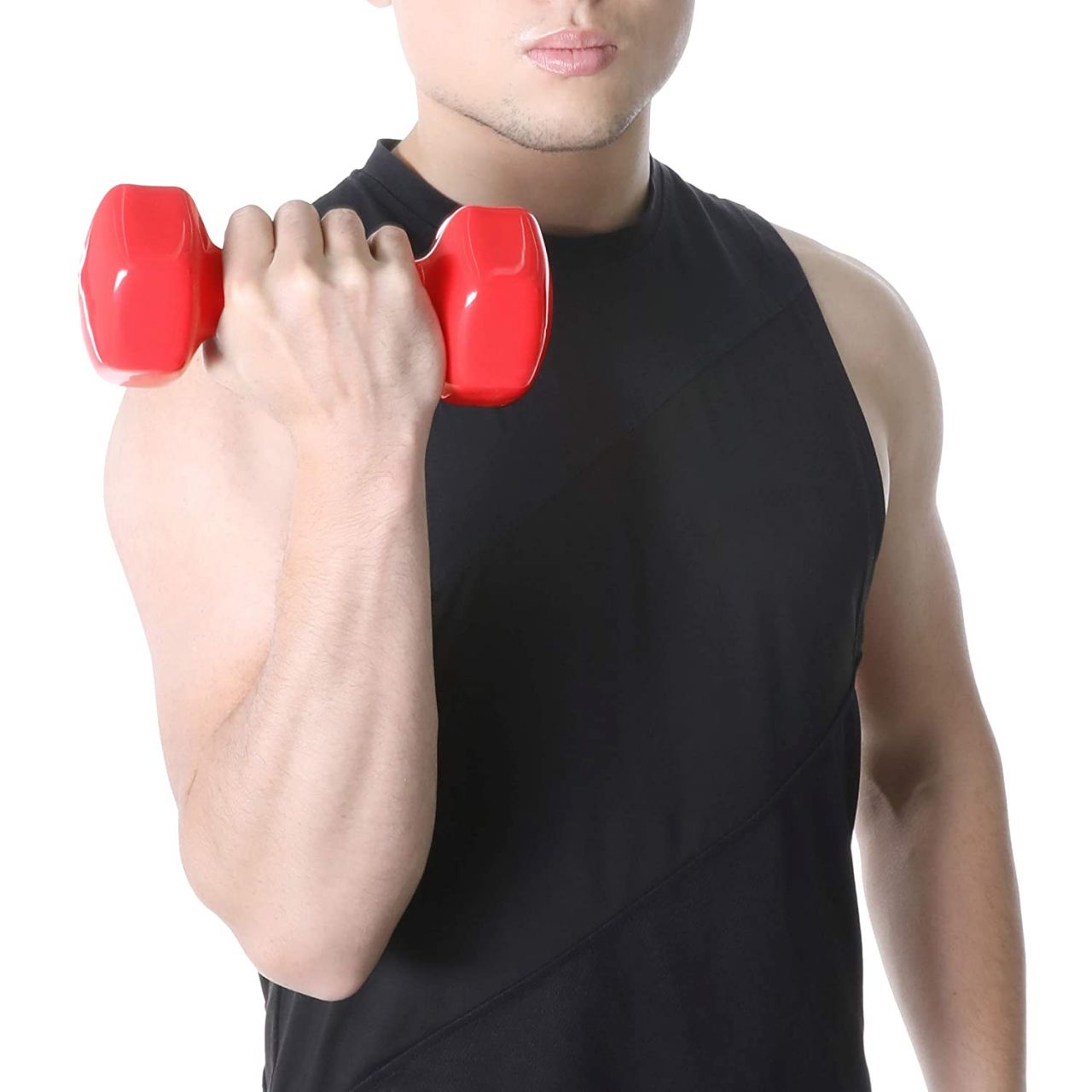 AmazonBasics Vinyl 8 Pound Dumbbells - Set of 2, Red