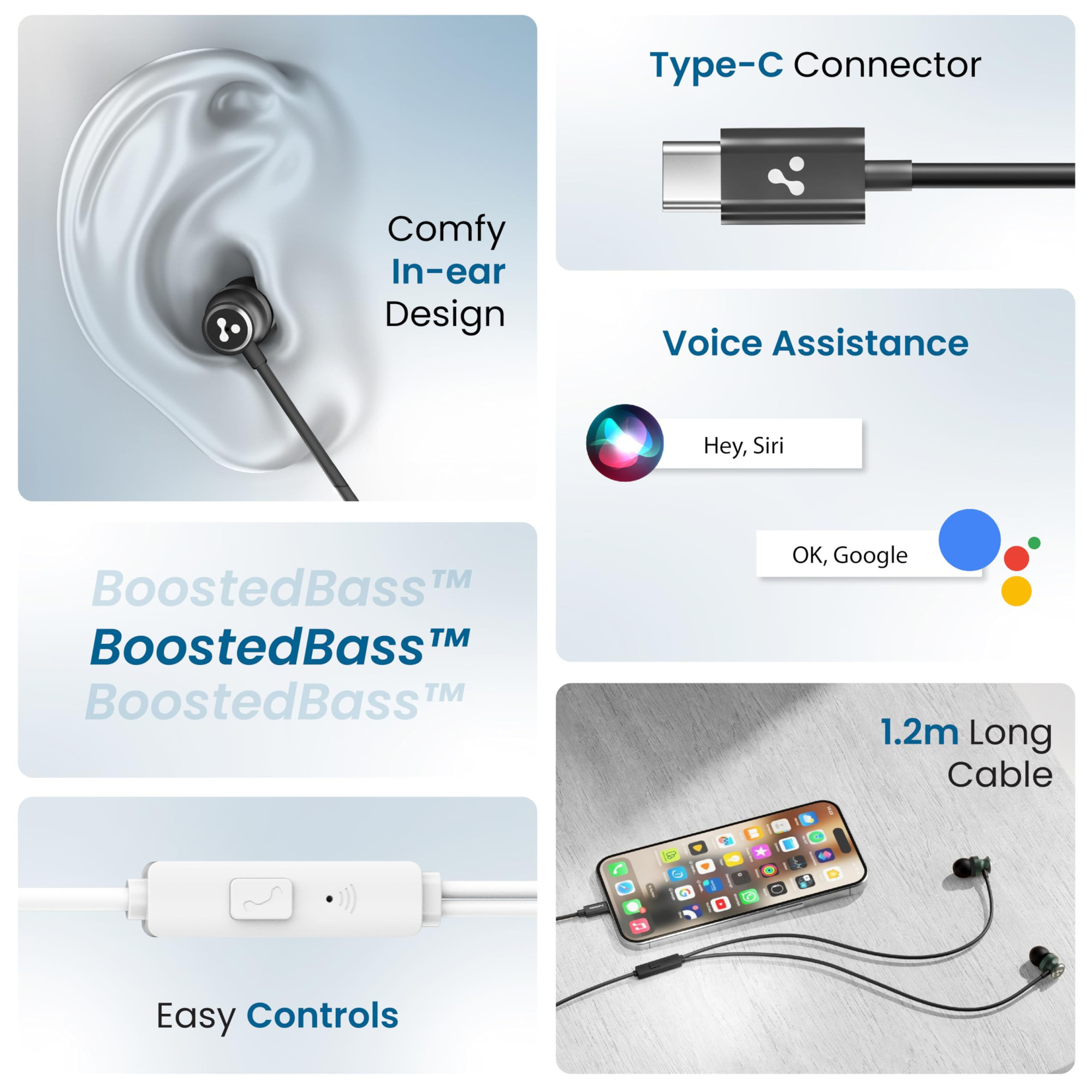 Ambrane Type-C Wired in Ear Earphones 10Mm Bass Drivers Inline Controls for Type C Smartphones iPhone 15  Laptop 12M Braided Anti Tangle Wire with Mic for Clear Calling Stringz 03 Green