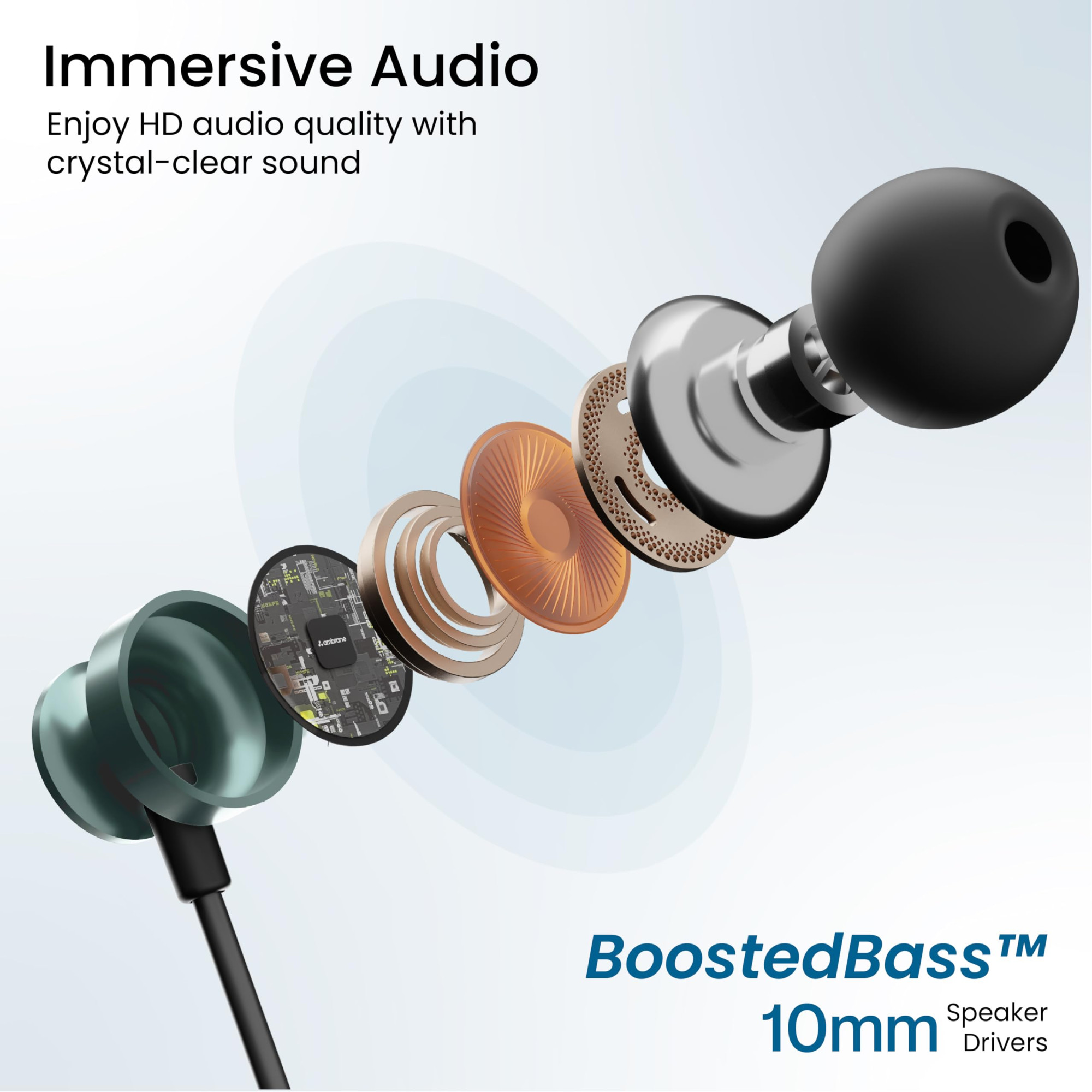 Ambrane Type-C Wired in Ear Earphones 10Mm Bass Drivers Inline Controls for Type C Smartphones iPhone 15  Laptop 12M Braided Anti Tangle Wire with Mic for Clear Calling Stringz 03 Green