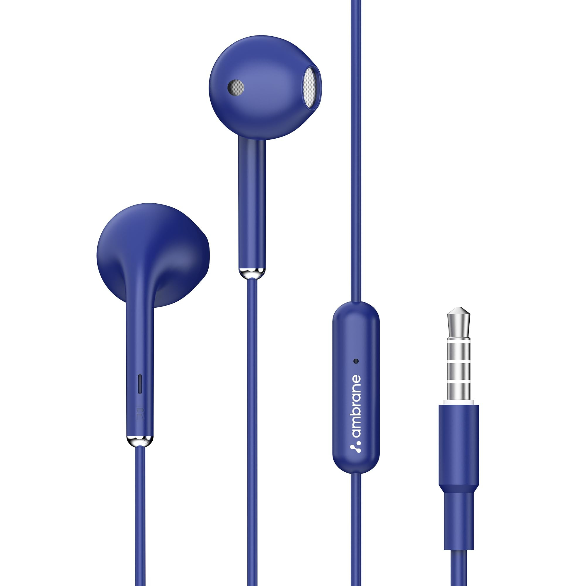 Ambrane Wired Headphones in Earphones with in-Line Mic for Clear Calling 14Mm Dynamic Drivers for Boostedbass 35Mm Jack Multi-Functional Controller Stringz 38 Lite Blue