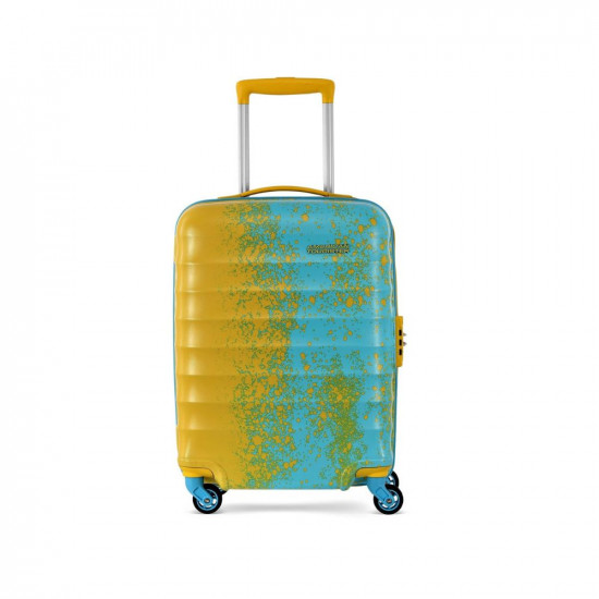 American Tourister Geller Spinner 55cm Yellow/Blue PC Hard Printed Colourful Luggage with TSA Lock for Men and Women