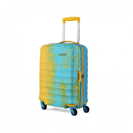 American Tourister Geller Spinner 55cm Yellow/Blue PC Hard Printed Colourful Luggage with TSA Lock for Men and Women