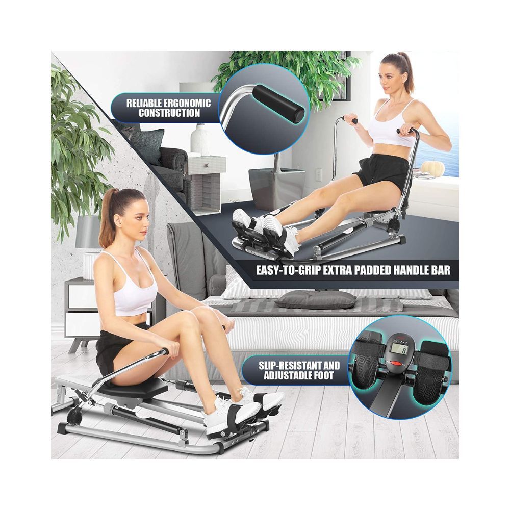 ANCHEER Rowing Machine, Full Motion Adjustable Rower with 12 Level Resistance