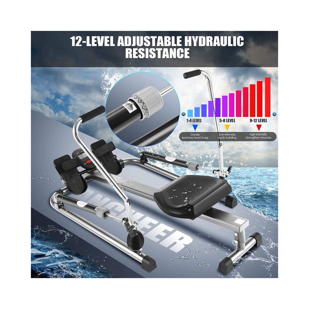 ANCHEER Rowing Machine, Full Motion Adjustable Rower with 12 Level Resistance