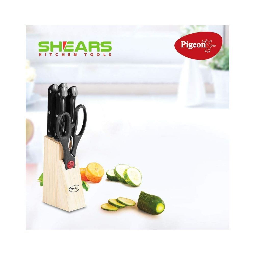 Angular Holder Pigeon by Stove Kraft Shears Kitchen Knifes 6 Piece Set with Wooden Block