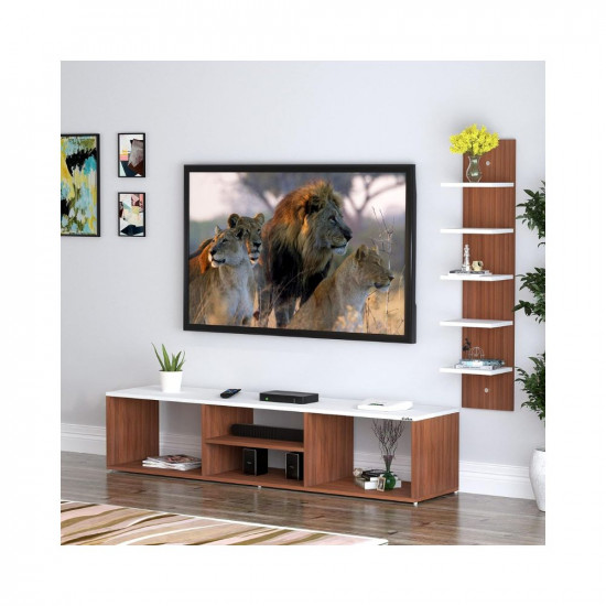 Anikaa Betty Engineered Wood TV Unit/TV Stand/Floor Standing TV Unit/TV Cabinet/TV Entertainment Unit (Walnut White) - Ideal for Upto 55