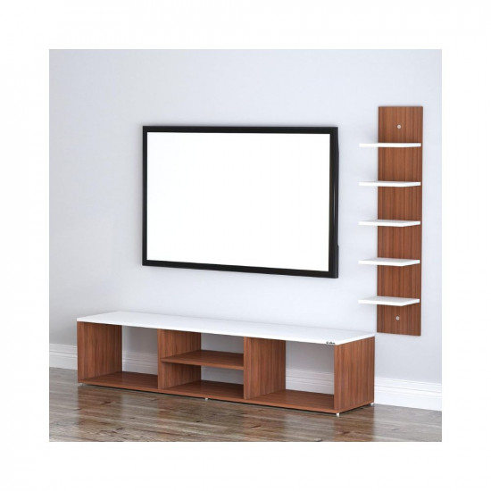 Anikaa Betty Engineered Wood TV Unit/TV Stand/Floor Standing TV Unit/TV Cabinet/TV Entertainment Unit (Walnut White) - Ideal for Upto 55