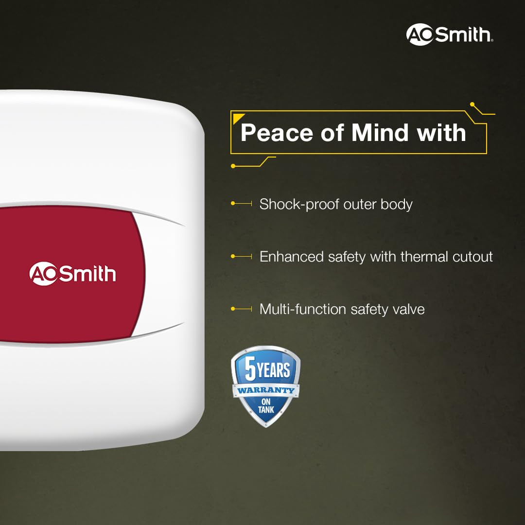 AO Smith Geyser 15 Litre 5 Star Rating BEE Powerful 2KW Heating Storage Water Heater With 2X Corrosion Resistant Blue Diamond Glass Tank Warranty 5 Yr Tank 2 Yr Comprehensive HSE-SHS-015