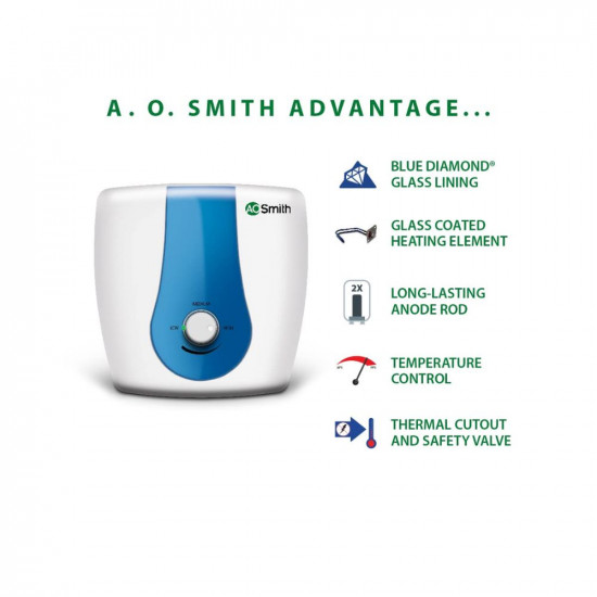 AO Smith SDS-GREEN -015 Storage 15 Litre Vertical Water Heater ABS Body BEE 5 Star Superior Energy Efficiency|Enhanced Durability Blue Diamond Tank Coating|Suitable High Rise Buildings Wall Mounting