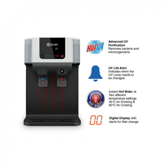 AO Smith Z1 Hot+ normal UV | UV+ UF (Ultra Violet+ Ultra Fine)Suitable for Municipal Water TDS below 200 Hot Water 10L Storage Wall mount Water Purifier for home (Not Suitable for tanker or borewell water)