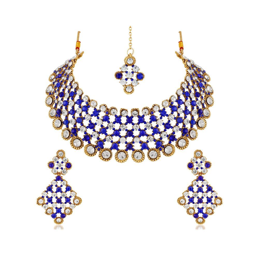 Apara Blue & White Traditional Bridal Wedding Necklace Jewellery for Women