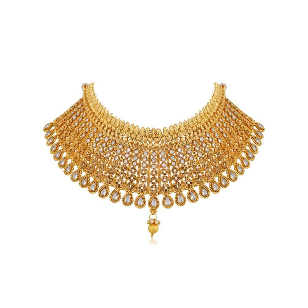 Apara Gold Plated Kundan Jalebi Design Traditional Semi Bridal Choker Necklace