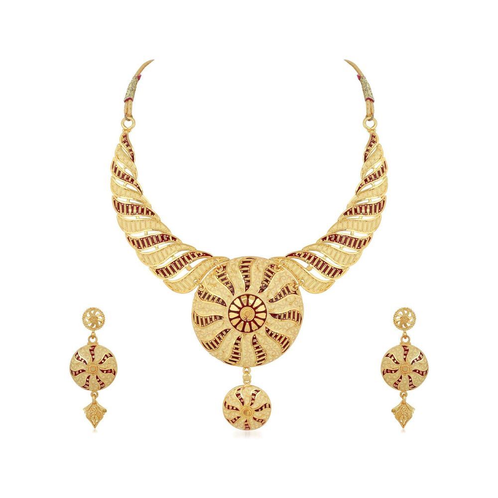 Apara One Gram Gold Jewellery Plated Wedding Collection Bridal Traditional Necklace Jewellery Set for Women(D913), Free (RNZ60D913BKR)
