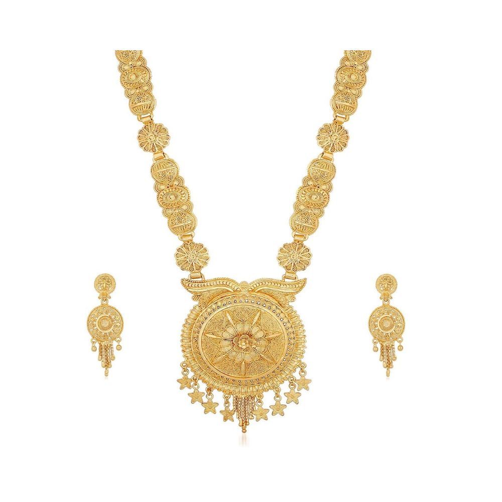 Apara One Gram Gold Plated Jewellery Long Haram Wedding Semi Bridal Collection Necklace Set for Women, Free (RNZ60D901R)