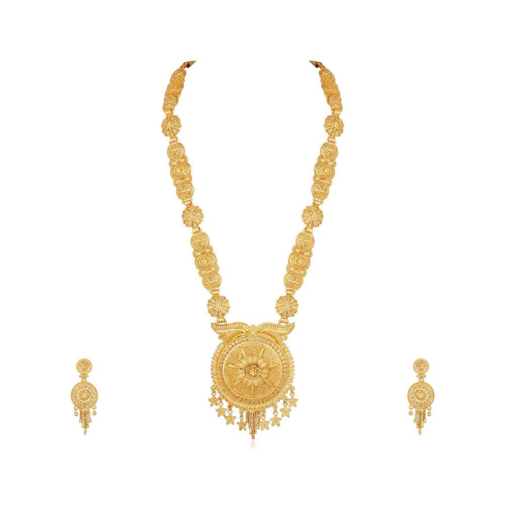 Apara One Gram Gold Plated Jewellery Long Haram Wedding Semi Bridal Collection Necklace Set for Women, Free (RNZ60D901R)