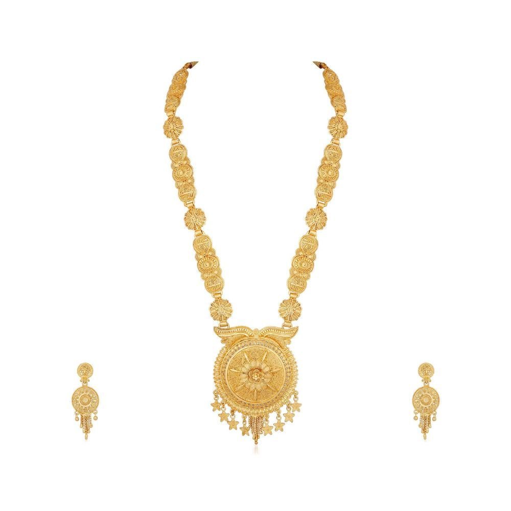 Yellow Chimes GoldPlated Bridal Choker and Long Necklace With Earrings  Jewellery Set Buy Yellow Chimes GoldPlated Bridal Choker and Long Necklace  With Earrings Jewellery Set Online at Best Price in India 