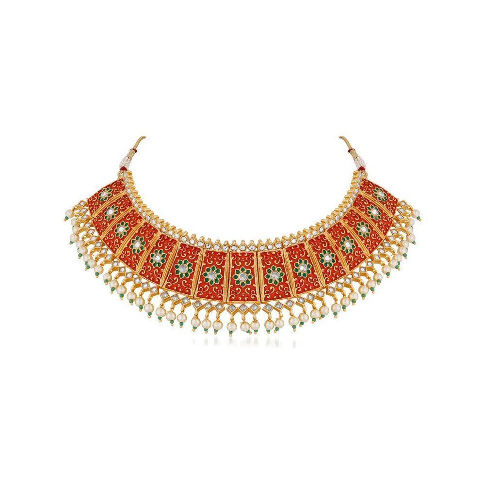 APARA Red Mint Meena Bridal Traditional Wedding Collection stylish Choker Necklace Earring Maang Tikka Jewellery Set for Women